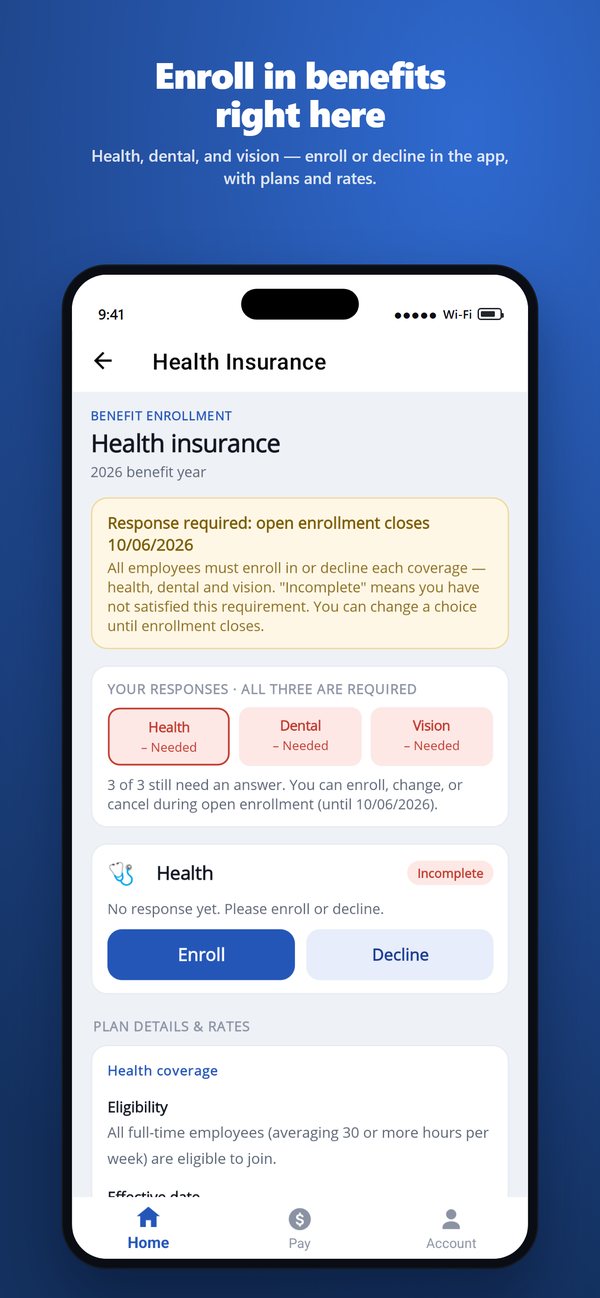 Benefits enrollment for health, dental and vision